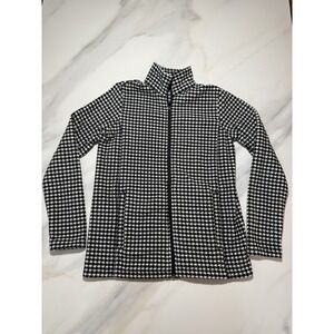 Lands' End Fleece Jacket Women Small Black & White Plaid Full Zip Size (6-8)